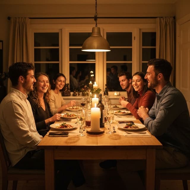 Dinner gathering by candlelight