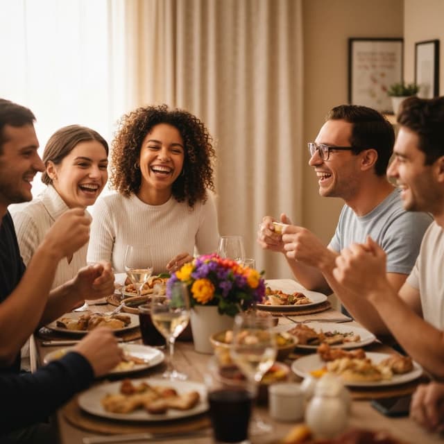 Friends meeting over dinner